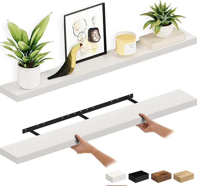 Ballucci Floating Shelves, 55" Wood Wall Shelf Set of 2, with Invisible Brackets for Bathroom, Living Room, Bedroom, Kitchen,