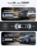 4K+1080P FHD Dash Cam Front and Rear, Dual Dash Camera for Cars with Night Vision, 2 Channel HDR Dash Camera, 24H Parking Mod