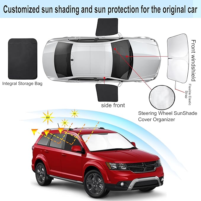 3PCS Car Window Shades Front Windshield Sun Shade Foldable Window Shade Custom Fit for Do-dge Journey 2009-2020 Accessories Car Shades for Front Windows Anti-UV Rays Block Heat