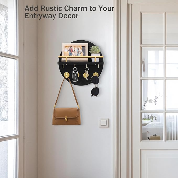 dreampossible Key Holder Wall Mount - 10.2 Inch Decorative Key Rack and Mail Organizer with 8 Key Hooks - Wooden Key Hanger w
