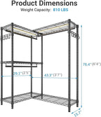VIPEK L4L Portable Closet with Dimmable LED Lights, L Shaped Clothes Rack for Corner Space-Saving Storage, 3 Hanger rods for 