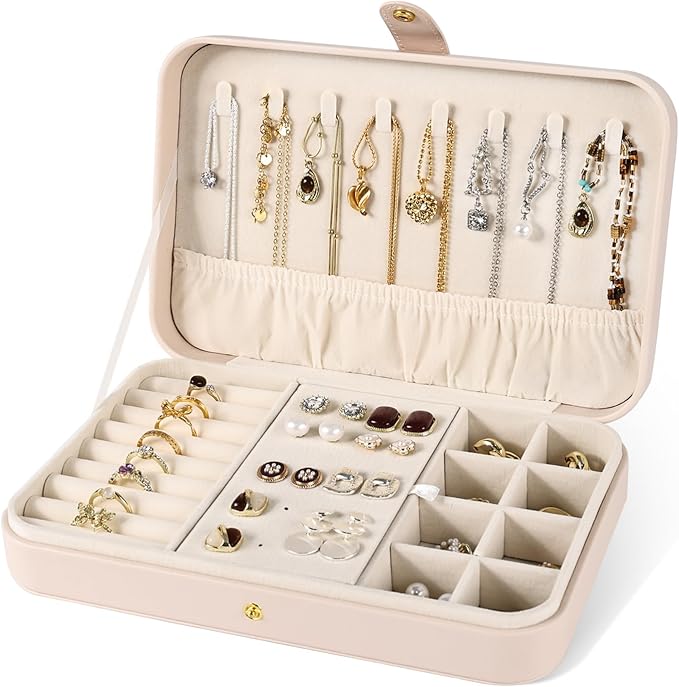 Luxury Small Travel Jewelry Box with Earring Compartments, Rectangle Jewellery Organizer Case for Women,Valentine's Day Gift 