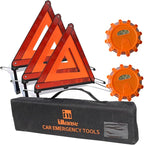 Warning Safety Triangle Kit, Emergency Roadside Warning Reflective Triangle 3 Packs with 2 LED Road Flare Light, Foldable wit