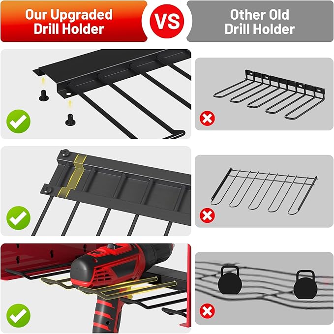 Power Tool Organizer Wall Mount with Charging Station, Garage 4 Drill Storage Shelf with Cordless Tool Holder, Heavy Duty Rac