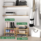 kiplant Small Shoe Rack, 2-Tier Bamboo Wood Shoe Rack for Entryway, Stackable Shoe Organizer for Hallway Closet, Free Standin