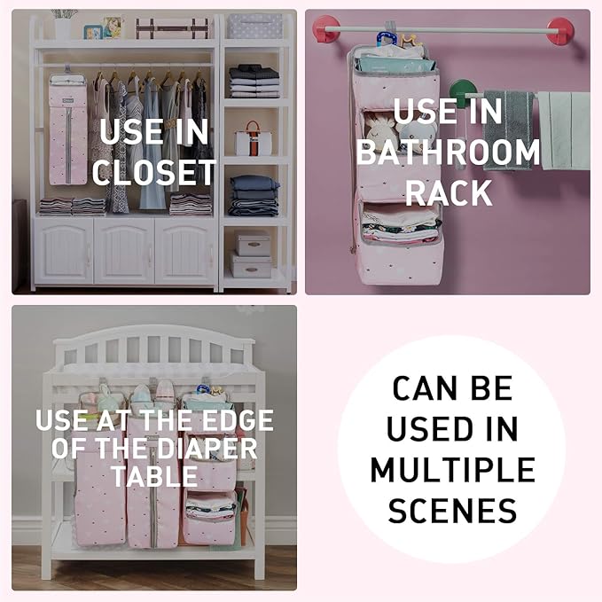 Orzbow 3-in-1 Hanging Diaper Caddy Organizer for Changing Table, Nursery Organization and Diaper Stacker for Crib Wall, Remov