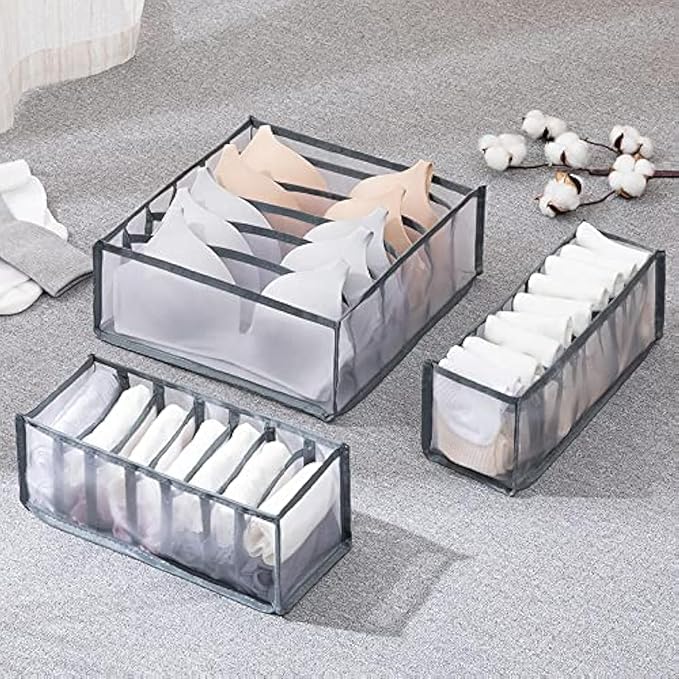 3 Set Underwear Organizer, Foldable Bra Underwear Drawer Organizer Divider Bins for Underwear, Socks, Ties, Bras, Underwear S