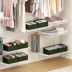 DIMJ Large Closet Shelf Organizer Bins 4 Packs with Handles and Divider, Fabric Trapezoid Storage Baskets, Foldable Clothes C