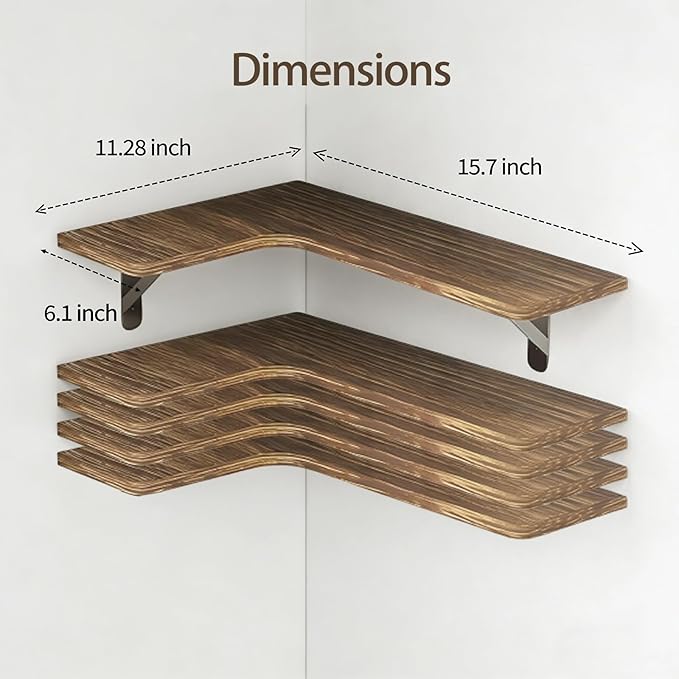 Corner Floating Shelves Wall Mounted Set of 5, Rustic Wood Corner Shelves for Bedroom Living Room Bathroom Kitchen Storage an
