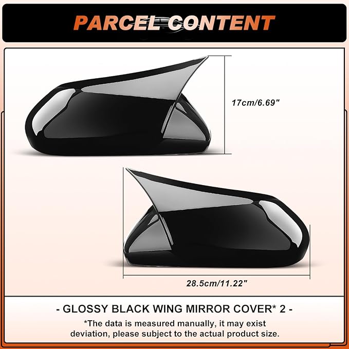 ACLONG Glossy Black Mirror Covers Fit for Toyota Camry 2018-2025 – Ox Horn Design, Driver & Passenger Side Rearview Cap Replacement (1 Pair)