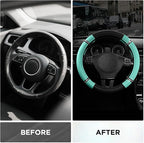Road Comfort Leather Steering Wheel Cover – Premium Anti-Slip Car Steering Wheel Grip Cover – Universal Fit for 14.5”–15.5” C
