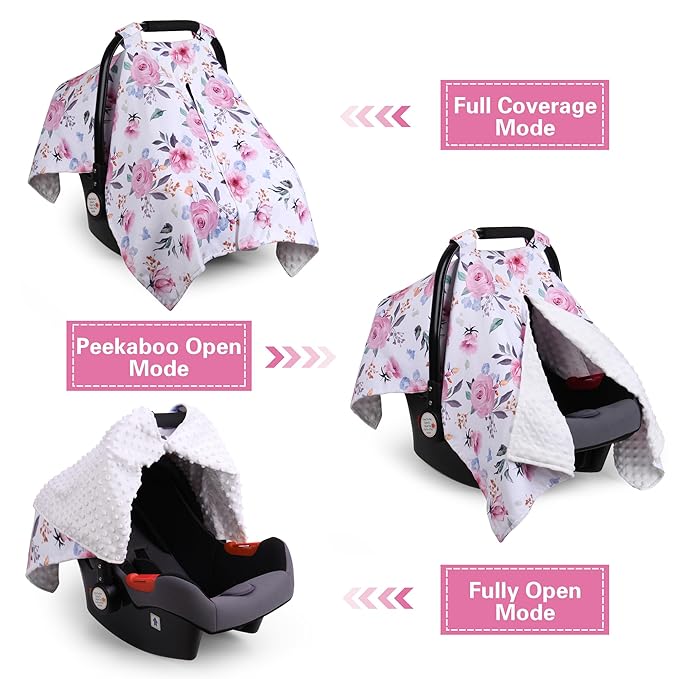 Rquite Car Seat Cover Baby, Carseat Covers Baby Girl, Winter Infant Car Seat Cover, Warm Minky Car Seat Canopy, Baby Carrier 