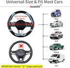 Iwantit® Cute Steering Wheel Cover for Women, Carbon Fiber&Breathable Pu Leather with Anti-Slip Rubber Ring, Steering Wheel P