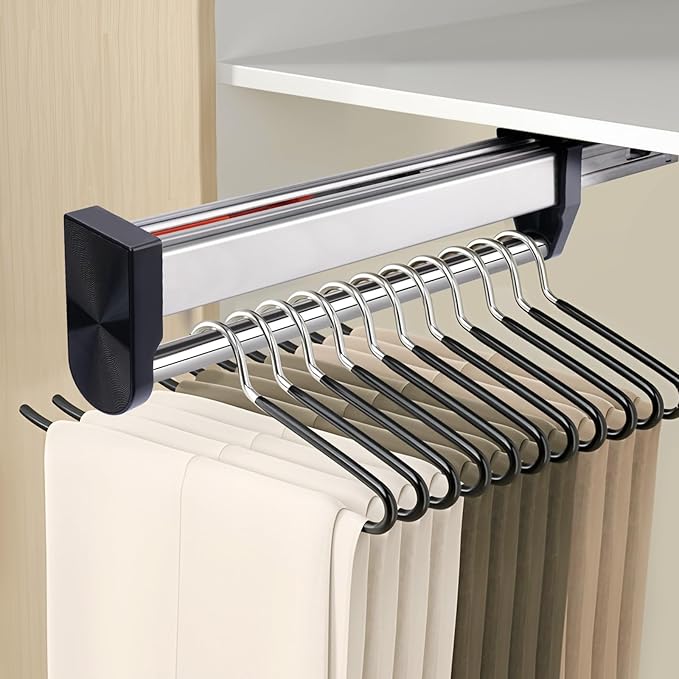 Pull Out Valet Rods for Closets, Clothes Hanger Rail Slide Out Adjustable Heavy Duty Stainless Steel Clothes Storage Hanger R