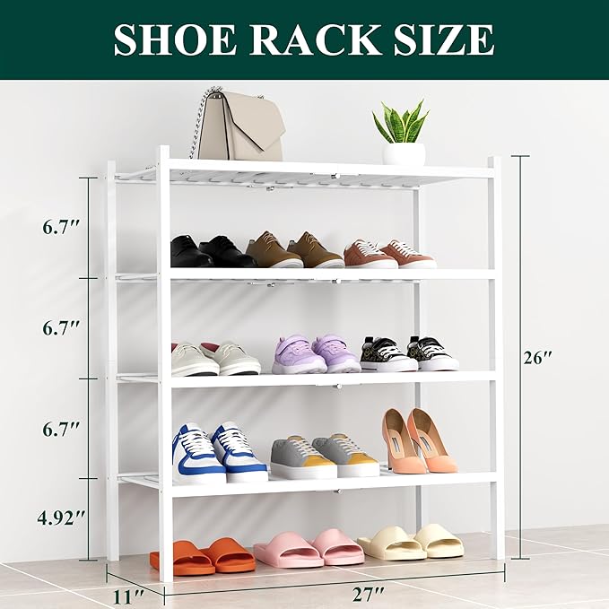 Smiry Shoe Rack, 4 Tier Thick Bamboo Shoe Organizer, Stackable Free Standing Wooden Shoe Storage Shelf for Closet, Entryway, 
