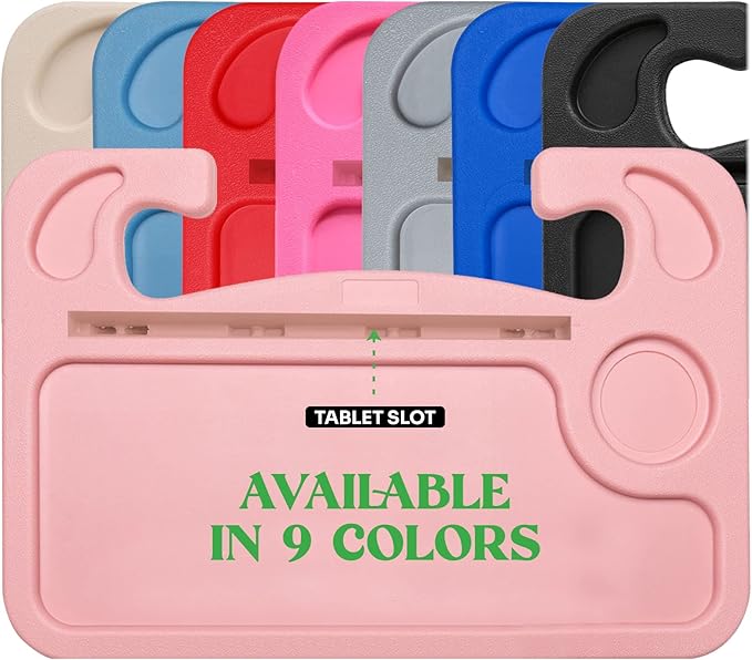 lebogner Steering Wheel Tray, Car Tray for Eating, Hook On Steering Wheel Desk for Food, Laptop and Car Accessories, Car Road Trip Must Haves Gadgets Car Table (Light Pink, with Tablet Slot)