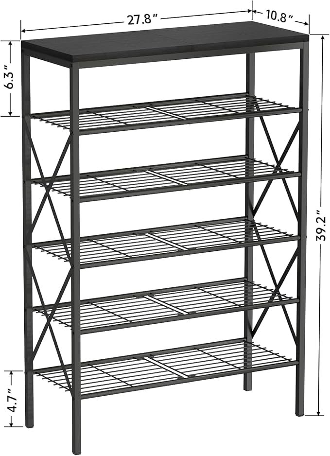 6 Tiers Shoe Rack, Large Capacity Shoe Rack Holds 32 Pairs of Shoes, Durable and Stable, Adjustable Metal Shelf Stackable Sho