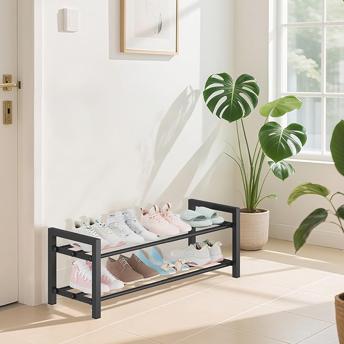 Detsuk 2-Tier Expandable Shoe Rack (17.5"-30.7") – Adjustable Heavy-Duty Metal Shoe Organizer Shelf for Closet, Entryway, Mud