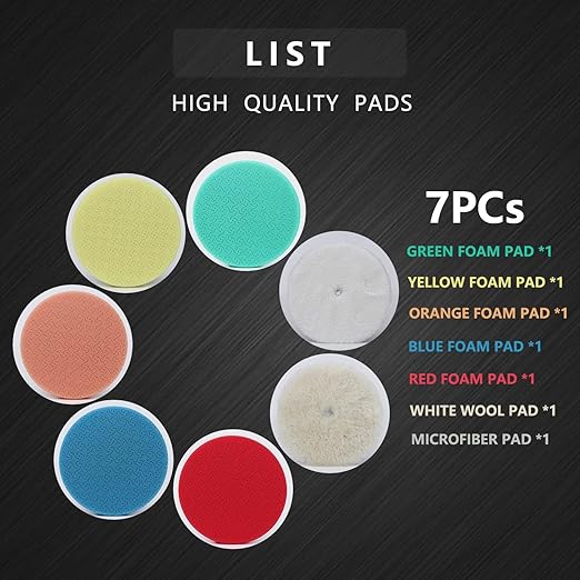 7" Buffing Polishing Pads,7Pcs 7.5 lnch Backing Plate,Compound Buffing Sponge and Woolen Pads,Cutting Polishing Pad Kit for Car Buffer Compounding,Polish and Wax (7 Inch(180mm))