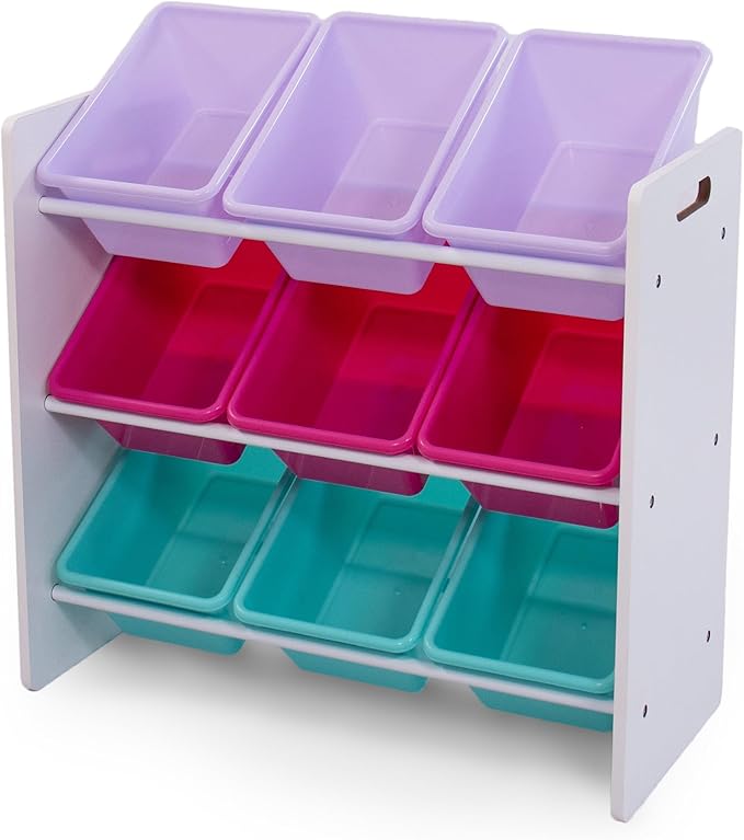 Humble Crew 9-Bin Toy Organizer – Forever Natural White/Pink/Purple/Aqua Plastic Bins, 3-Tier Storage Solution for Kids' Play