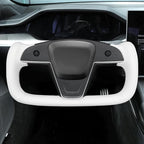 MEWANT Hand Stitched White Leather Tesla Model S Yoke Steering Wheel Cover Wrap for Tesla Model S 2021-2023 / Model X 2021-2023 Tesla Yoke Steering Wheel Accessories