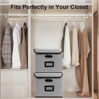 File Storage Box with Lid, 15.55x12.87x10.43 Inches, Foldable Organizer with Handles & Label Slot, for File Storage, Home, Of
