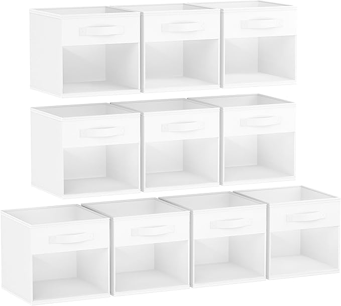 DIMJ Storage Cubes, Cube Storage Bin, 10 Pack Foldable Storage Cubes with Window, Closet Storage Bins with Handle, 11x 11 inc