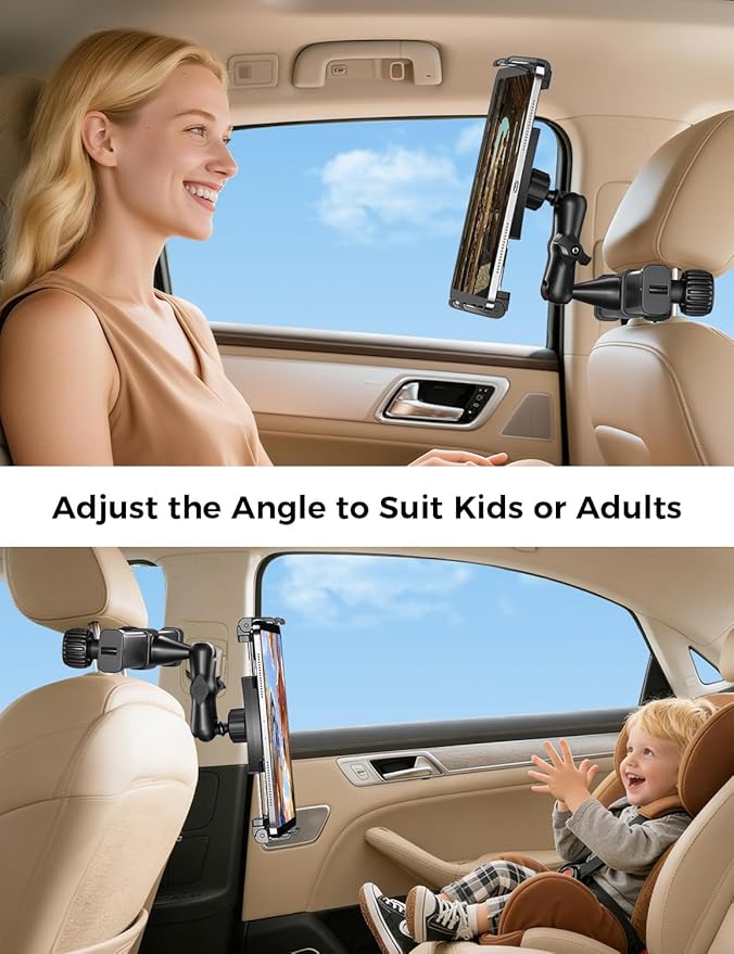 OHLPRO Headrest Tablet Holder for Car Back Seat iPad Car Mount with 360° Adjustable Arm, Road Trip Essentials for Kids or Adults Accessories–Fits for 5"-13" Tablets iPad Galaxy Tab Fire HD+ Switch