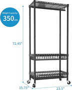 Heavy Duty Clothes Rack Rolling Garment Rack,3 Tier Adjustable Wire Shelving Clothing Racks for Hanging Clothes with Double R