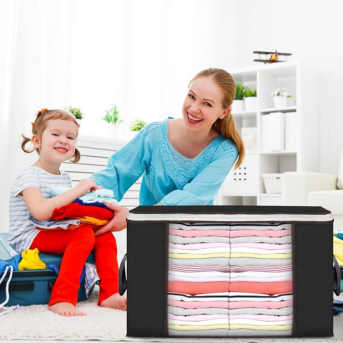 Large Storage Bags, 3 Pack Clothes Storage Bins Foldable Closet Organizers Storage Containers with Durable Handles Thick Fabr