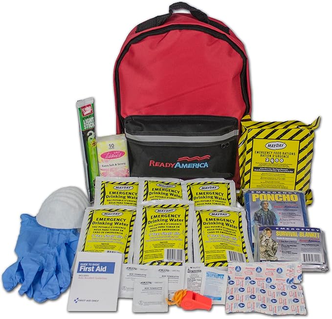 Ready America 70180 72 Hour Emergency Kit, 1-Person, 3-Day Backpack, Includes First Aid Kit, Survival Blanket, Emergency Food