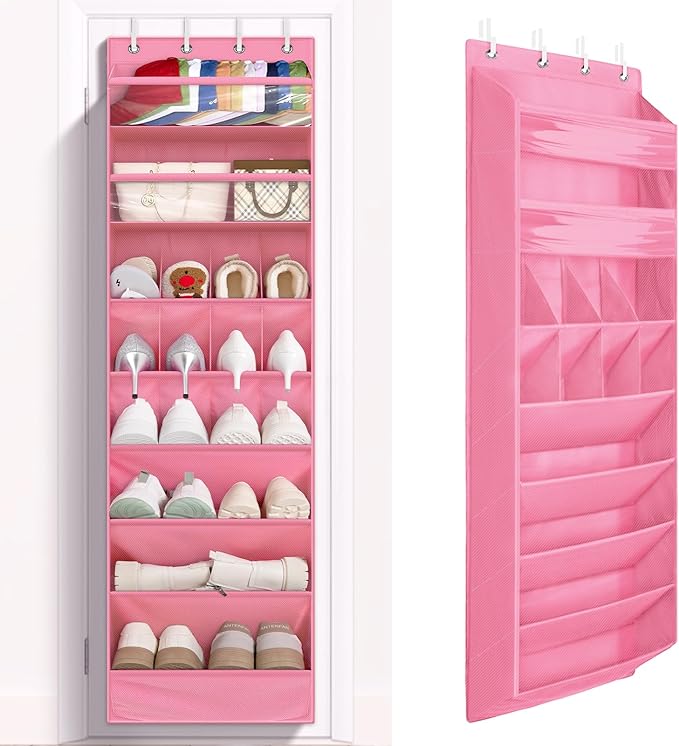 FENTEC 1 Pack 8 Shelves Over The Door Shoe Organizer,68" Exlarge Deep Pockets Hanging Shoe Organizers, Shoe Rack for Closet, 