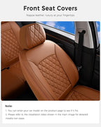 Huidasource Brown Front Seat Covers, Nappa Leather Front Car Seat Covers, Side Elastic Fabric, Compatible with Airbags, Seat 