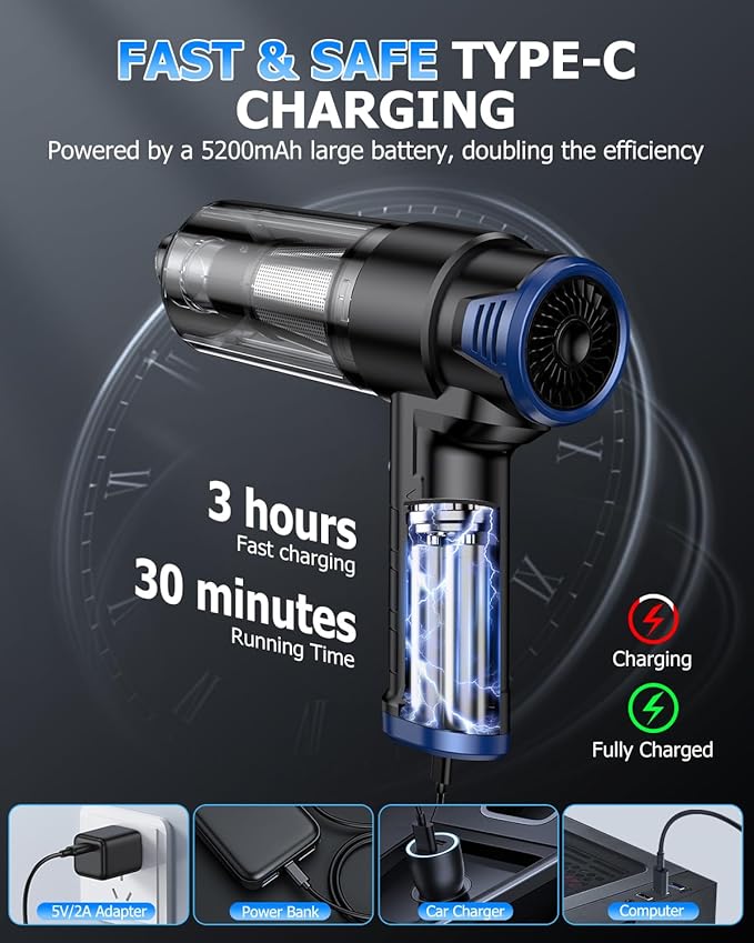 AHNR Handheld Car Vacuum Cleaner Cordless with 16000PA Powerful Suction, 4-in-1 Portable Mini Vacuum Cleaner & Air Duster wit