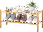 BMOSU 2-Tier Bamboo Shoe Rack Premium Stackable Shoe Shelf Storage Organizer for Hallway Closet Living Room Entryway Organize