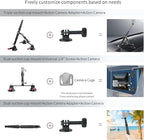 FIFIELD Triple Suction Cup Car Mount Kit with 2in1 Selfie Stick, CNC Machined Quick Release Adjustable Extension Mount for Windshield Dashboard Hood, Compatible with GoPro Insta360 DJI Action Cameras