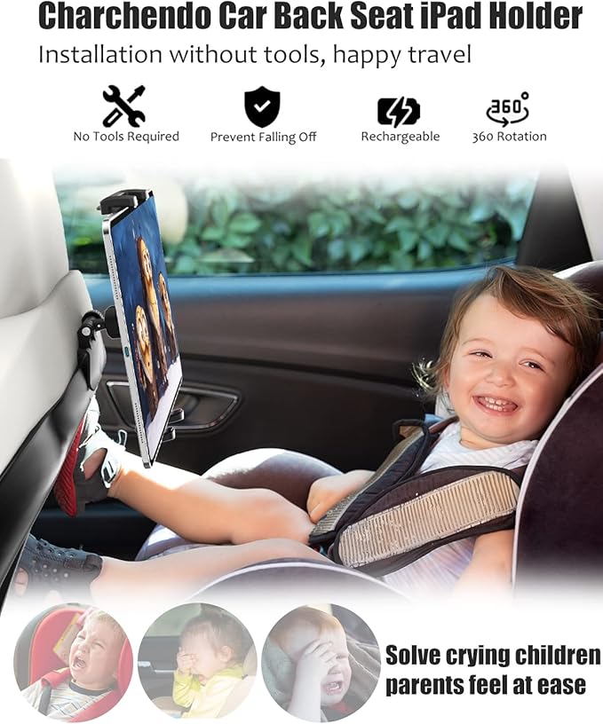 Charchendo [Custom Fit] Tablet Holder for Tesla Model Y & Model 3, Integrated Seat Backrest Mount for iPad Pro Air Mini, Rock-Solid No-Shake Bracket for Kids, Not for Model S/X or Other Cars