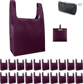 BeeGreen Burgundy Reusable Shopping Bags Wholesale Wine Red Reusable Grocery Bags Bulk Foldable-Machine Washable with Zipper Storage Pouch 20 Pieces