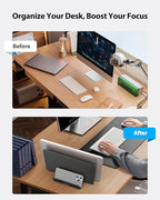 AboveTEK Vertical Laptop Stand Holder, 3 Slots Aluminum Desk Stand with Adjustable Dock Size for Tablet, MacBook, Phone - Universal Fit (up to 17.3") - Heavy Duty Polished, Anti Slide - Black