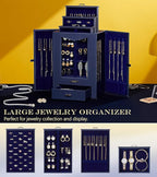 Homde Jewelry Organizer with Transparent Window Necklace Hooks Gift for Women Jewelry Box Display Case for Necklaces Rings Ea