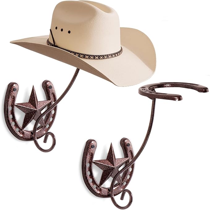 Cowboy Hat Rack for Wall Rustic Metal Cowboy Hat Holder 2 Pack Hat Hanger Western Wall Decor Horseshoe Hooks Storage Display 