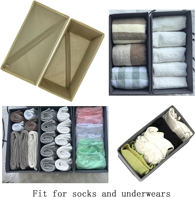 Bructhun Sock Drawer Organizer 9 Pack - Collapsible Fabric Storage Bins for Underwear Divider, Small Closet Organizers with 9