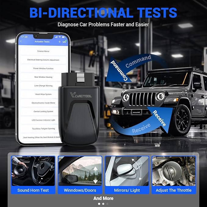 OBD2 Scanner Bluetooth Vdiagtool D100, Bidirectional Scan Tool Wireless - Full System Diagnostic With 17 Resets, Lifetime