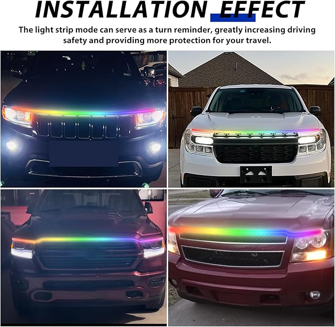 Car Led Lights Exterior RGB Hood Light Strip IP68 Waterproof Multicolor Dynamic Scan Start Up Hoodbeam Kit Compatible with Chevy Silverado 1500 2500,Truck,SUV,APP Control,12V 71inches