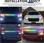 Car Led Lights Exterior RGB Hood Light Strip IP68 Waterproof Multicolor Dynamic Scan Start Up Hoodbeam Kit Compatible with Chevy Silverado 1500 2500,Truck,SUV,APP Control,12V 71inches