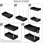 3 Pack Under Sink Organizers and Storage, 2 Tier Bathroom Cabinet Organizer Shelf with Hanging Cups for Kitchen & Bathroom (B