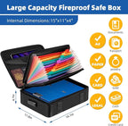 TOMKID Fireproof Document Box with Lock, Durable Hard Case File Organizer, Fire Safe Box, Hard-Shell Design, Waterproof, Impo