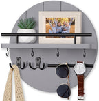 Nekon Key Holder Wall Mount, 11.8 Inch Key Rack with Shelf and 6 Key Hooks, Rustic Key and Mail Organizer, Circular Wooden Ke