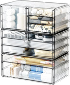 Yieach 3Pack Clear Drawer Organizers Stackable,Acrylic Storage Drawers With 10 Drawers,Multipurpose Office Supply Organizer a
