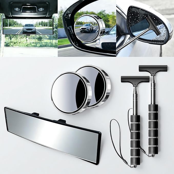 New Driver Gifts, Teen Driver Car Safety Accessories with Wide Angle Rear View Mirror,Suction Cup Blind Spot Mirrors,Car Mirror Wiper for Wide Vision Clear Visibility for Women Drivers in Bad Weather